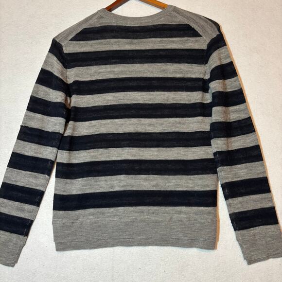 Vince Mens Navy Blue Gray Striped CAMEL HAIR & WOOL SWEATER Size Large FLAW - Picture 3 of 10